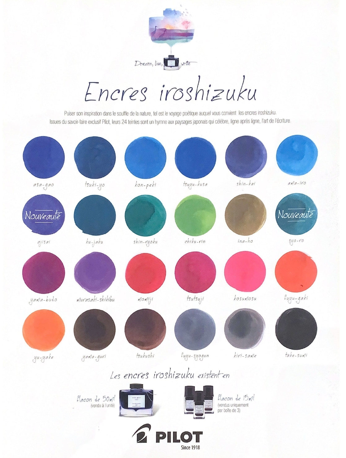 Encre Iroshizuku, 24 couleurs, 50ml